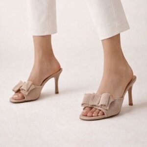 Nude Bow Mule Heels